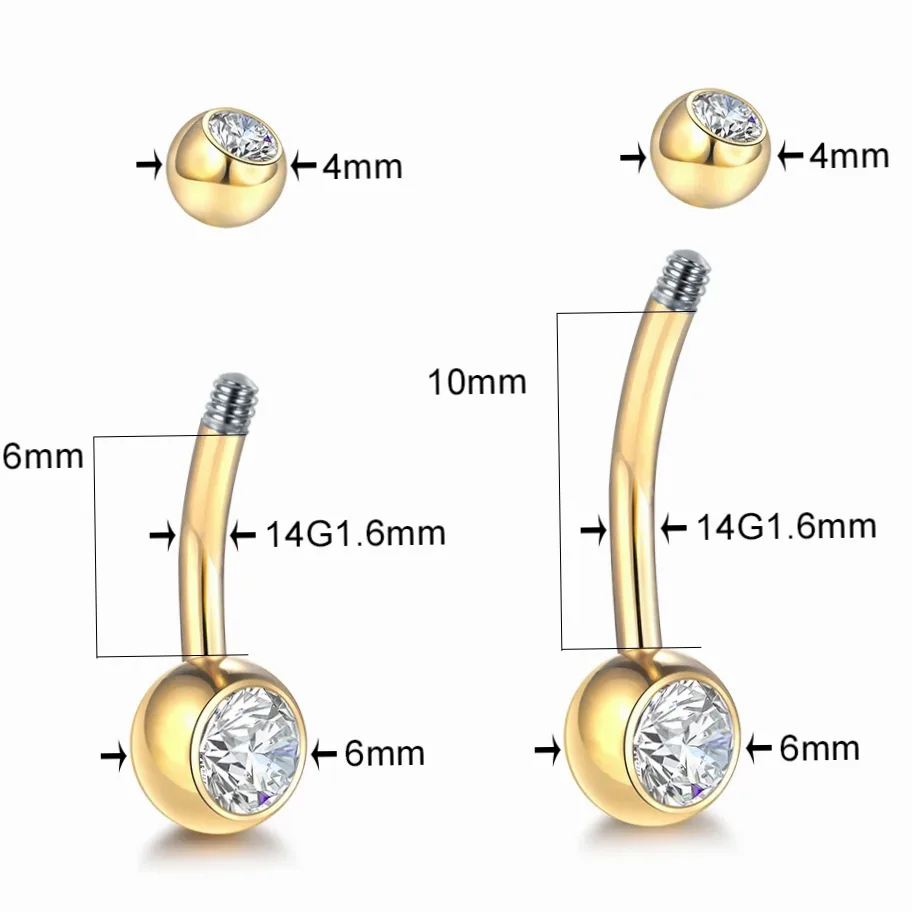 1 Stück Titan G23 Bauchnabel-Piercing 14G in Gold – Bauchring mit getragen