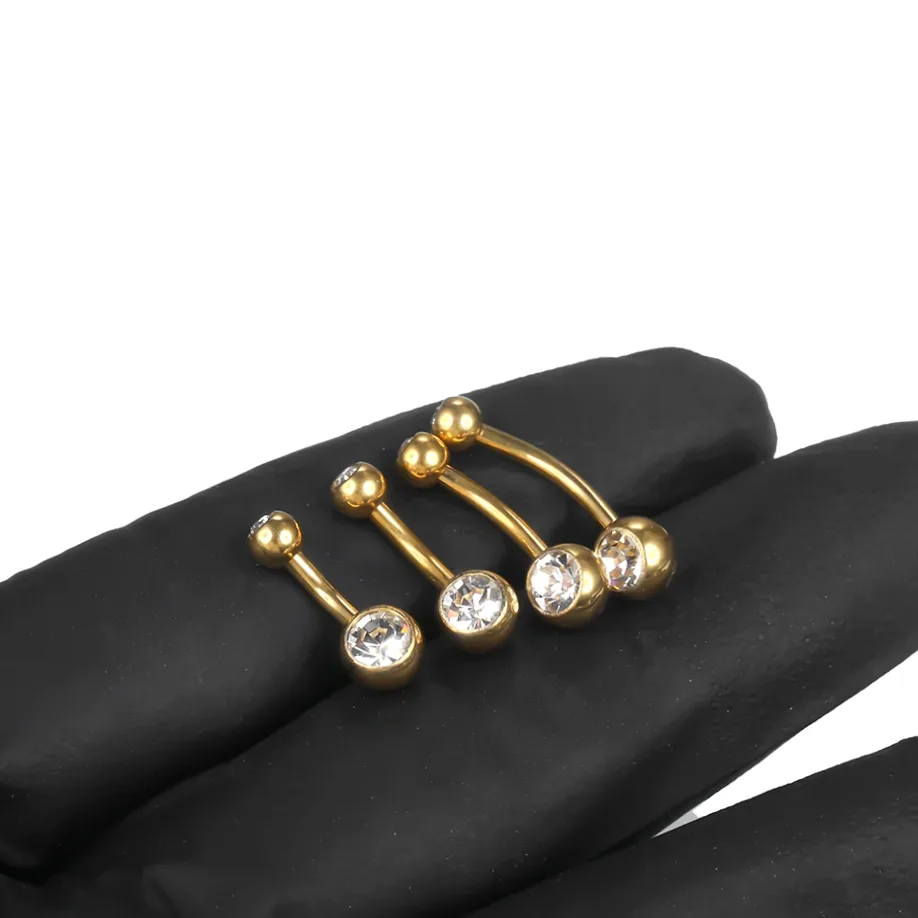 1 Stück Titan G23 Bauchnabel-Piercing 14G in Gold – Bauchring mit — Größen- und Maßansicht