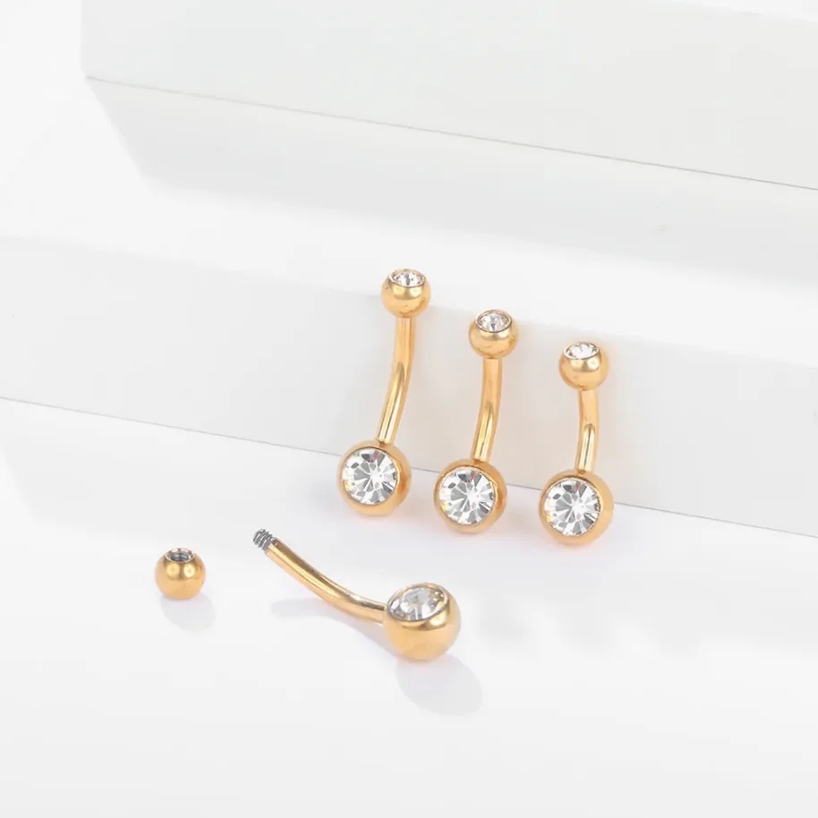 1 Stück Titan G23 Bauchnabel-Piercing 14G in Gold – Bauchring mit — Geschenkverpackung Präsentation