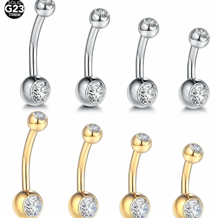 1 Stück Titan G23 Bauchnabel-Piercing 14G in Gold – Bauchring mit CZ-Stein – Barbell in 6/8/10/12mm – Sexy Bauchnabel-Schmuck