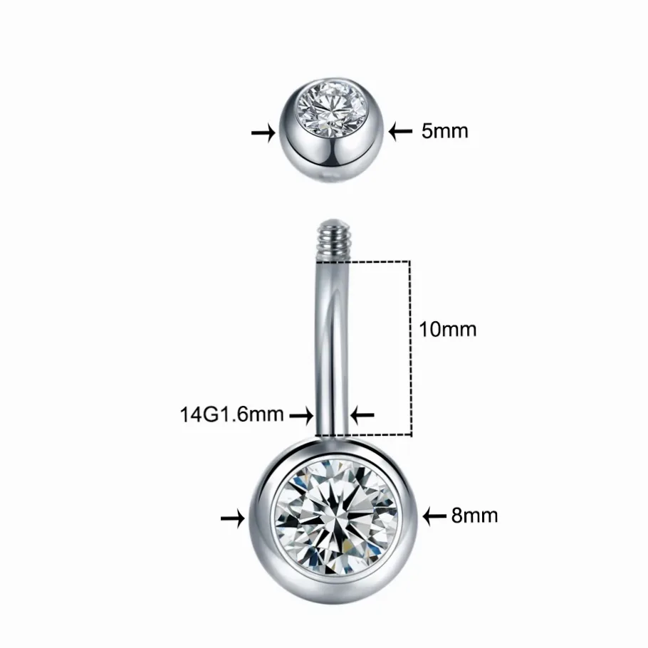 Detailansicht von Material und Verarbeitung — Bauchnabel-Piercing aus Chirurgenstahl mit CZ-Stein für Damen – 10mm