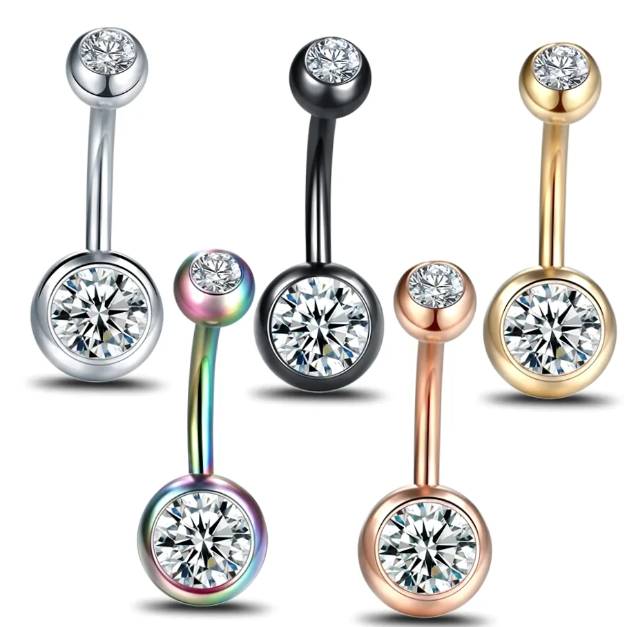 Bauchnabel-Piercing aus Chirurgenstahl mit CZ-Stein für Damen – 10mm Barbell, 14G, 1 Stück — Größen- und Maßansicht