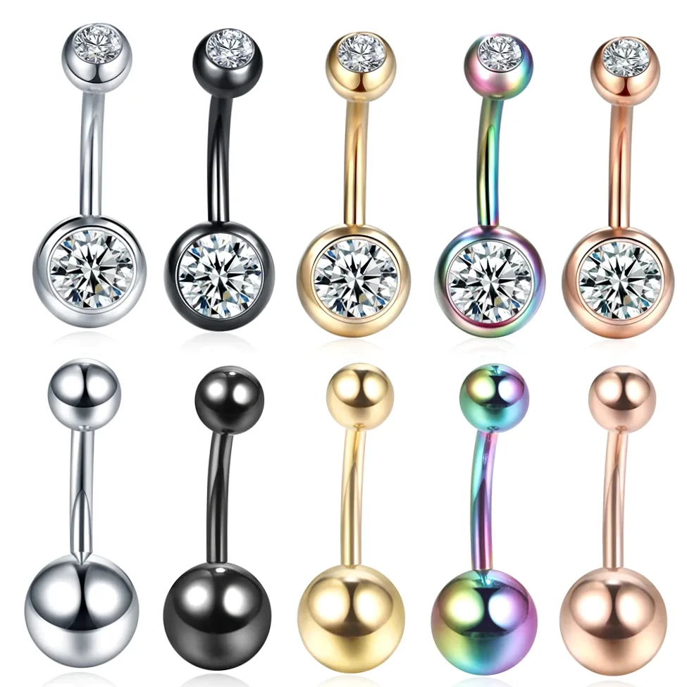 Bauchnabel-Piercing aus Chirurgenstahl mit CZ-Stein für Damen – 10mm Barbell, 14G, 1 Stück