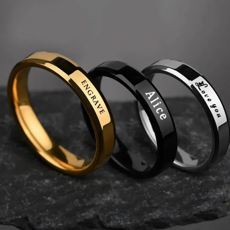 Personalized stainless steel ring with name engraving