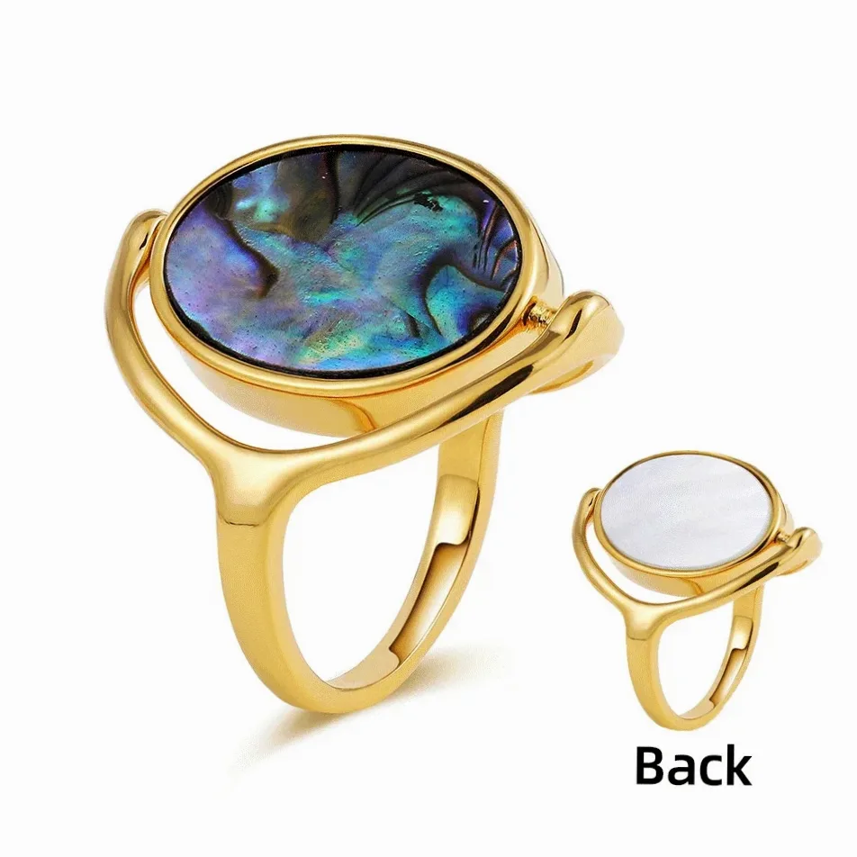Double-Sided Rotating Opal Rings in Stainless Steel – Statement Oval — scale and dimensions view