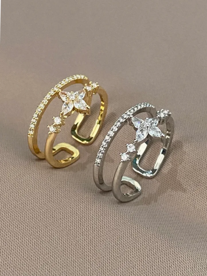 Bague Argentée Quadruple Ligne Double Etoile