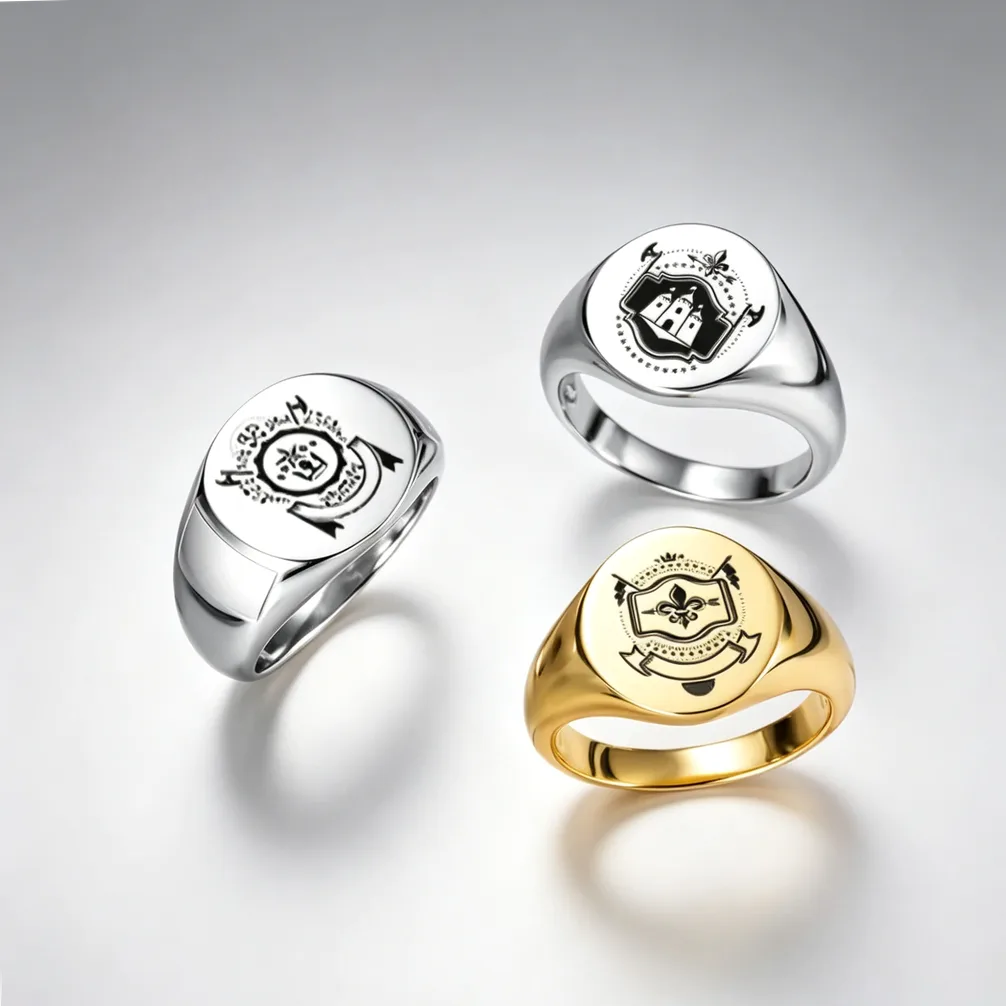 Engravable steel signet ring for names or logos
