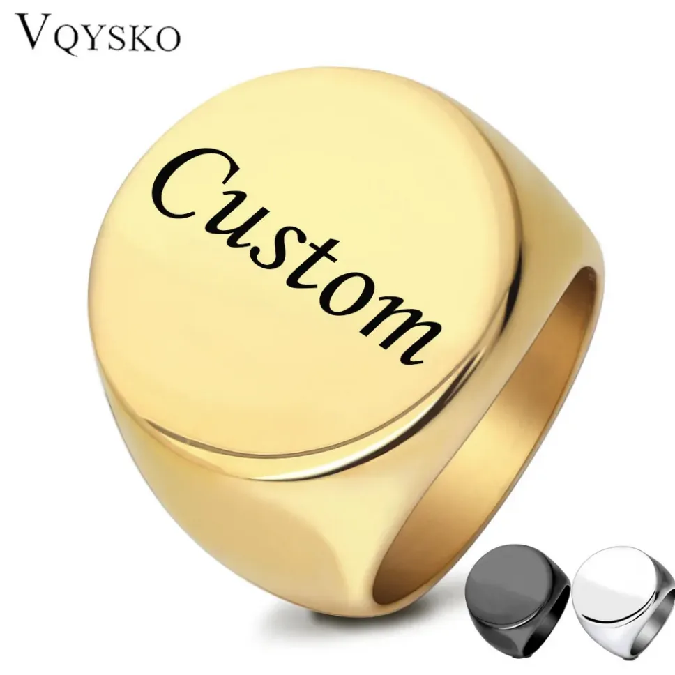 Bague chevalière en acier gravable (nom/logo/photo) — Gemzara