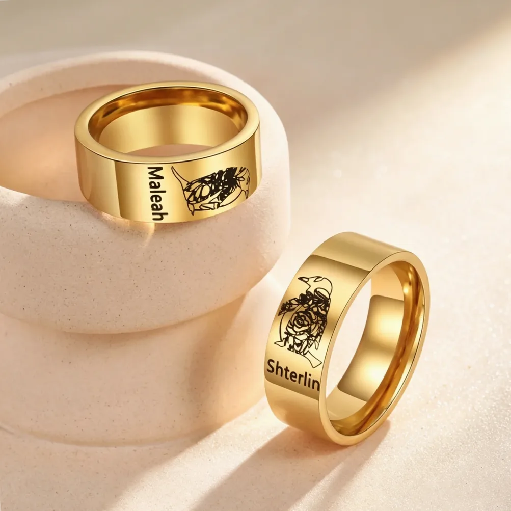 Bague couple or personnalisable gravure prénom — vue 3 — Gemzara