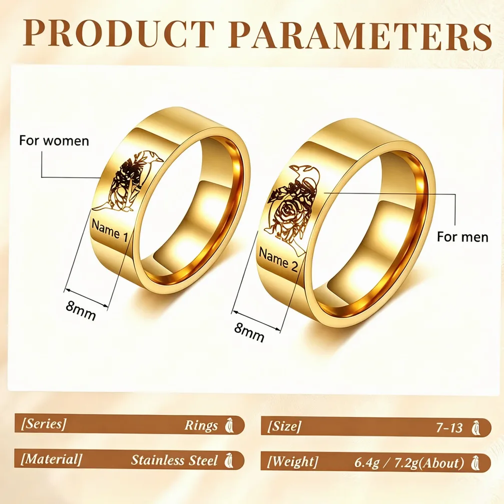 Bague couple or personnalisable gravure prénom — vue 5 — Gemzara