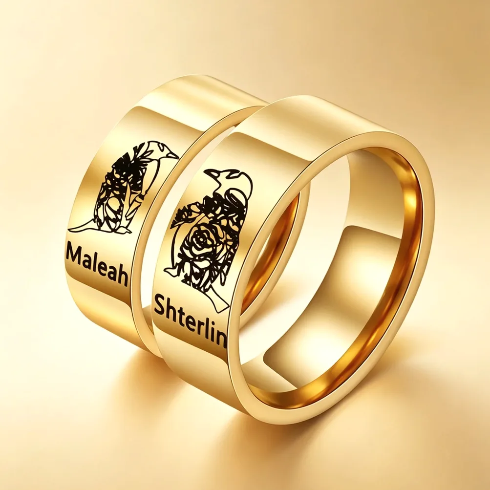 Bague couple or personnalisable gravure prénom — Gemzara