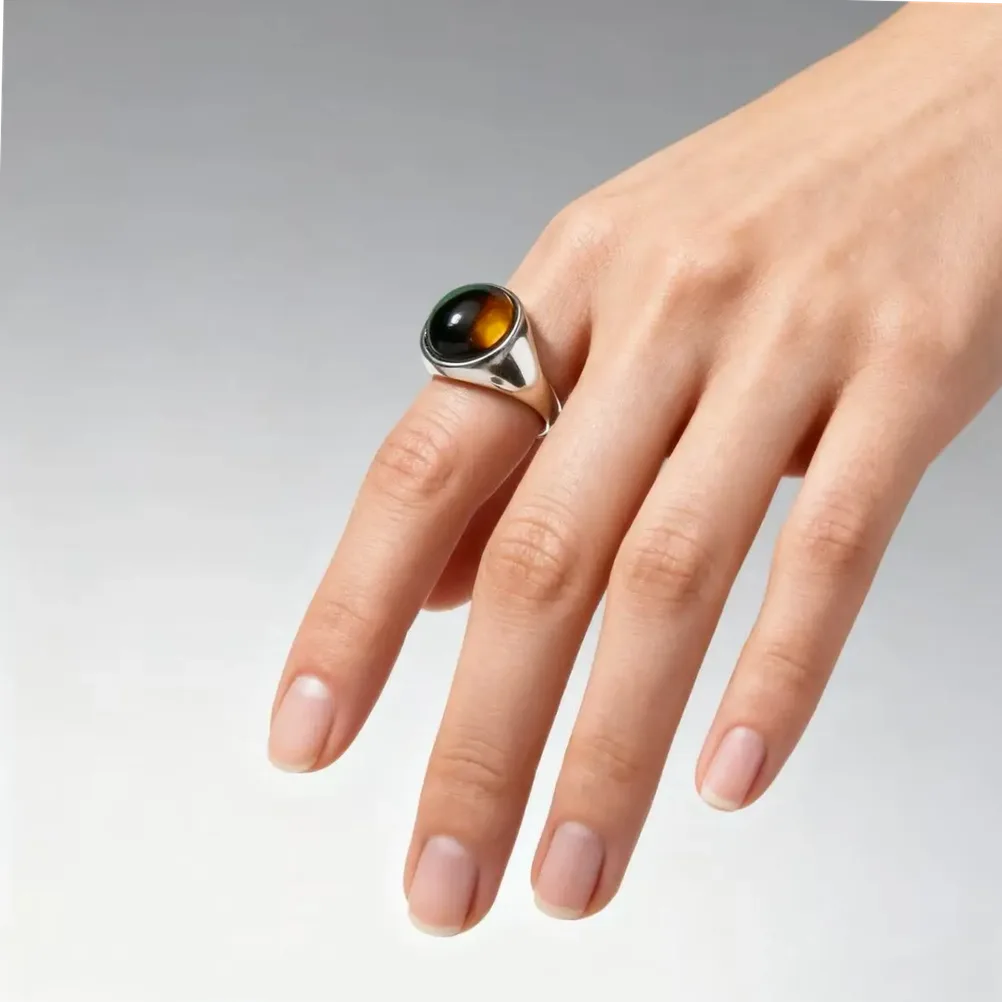 Bague ovale en acier inoxydable 316L HNSP avec pierre naturelle pour porté au doigt