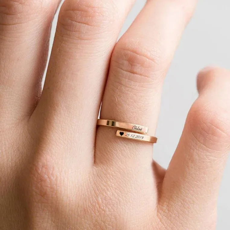 Bague en acier gravable prénom/date pour couple