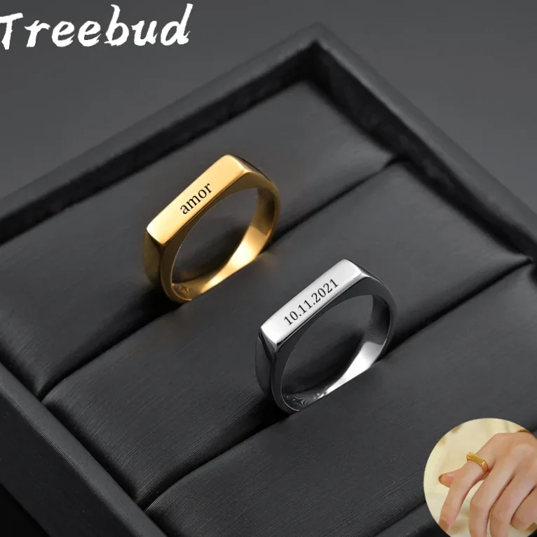 Bague en acier gravable – prénom ou date au laser — Gemzara