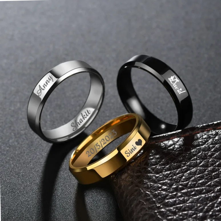 Bague en acier inoxydable 6mm personnalisable par gravure - Couple