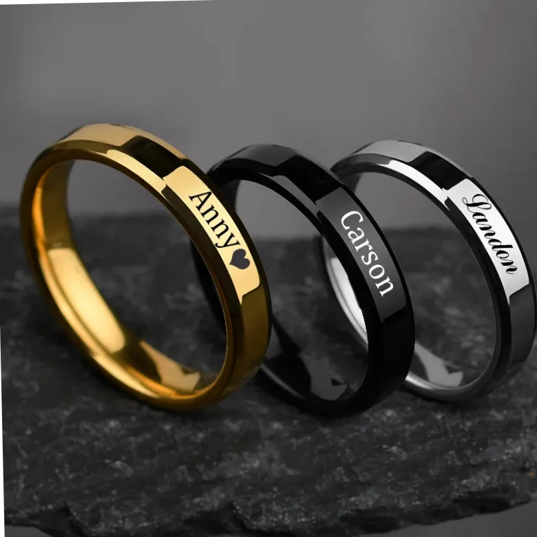 Bague en acier inoxydable gravable avec prénom - 4mm — Gemzara