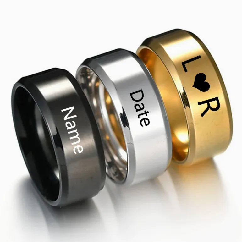 Bague en titane personnalisable gravure prénom/date/texte