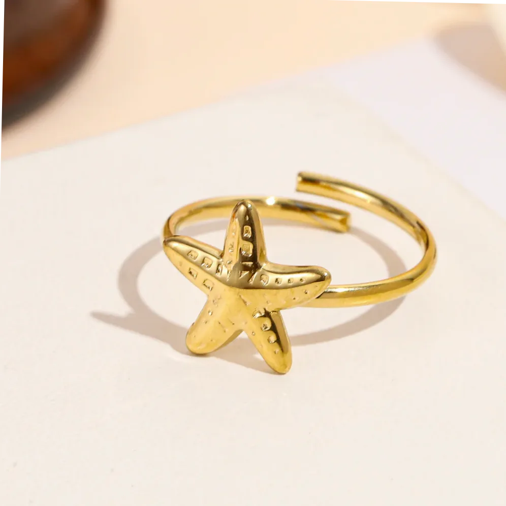 Anel fino ajustável estrela do mar martelada — apresentação e embalagem de presente