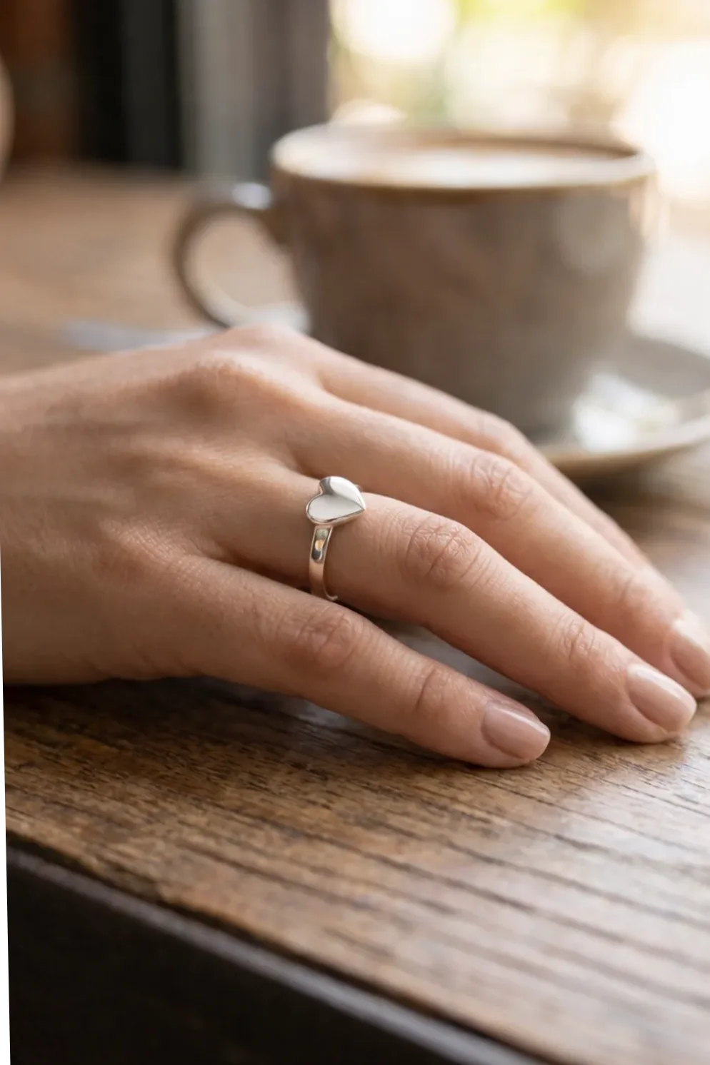 Detalle del material y acabado — Anillo fino abierto corazón pavé brillante