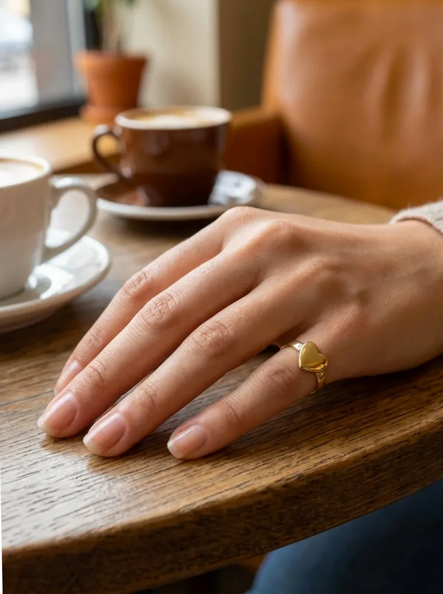 Anillo fino abierto corazón pavé brillante — vista de escala y dimensiones