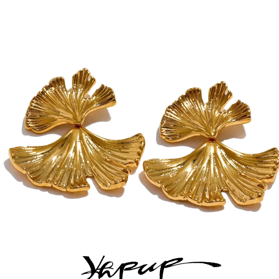 Yhpup 316L Edelstahl Ginkgo-Blatt Ohrringe – PVD-Goldbeschichtung, wasserfest & modisches Statement-Schmuckstück als Geschenk