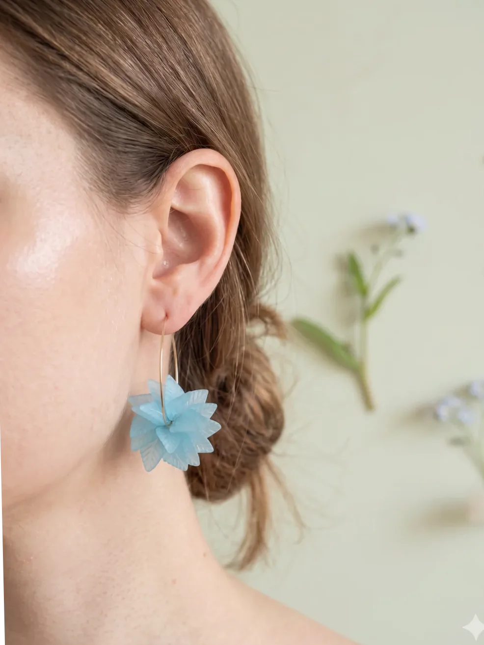Pendientes aro finos flor azul