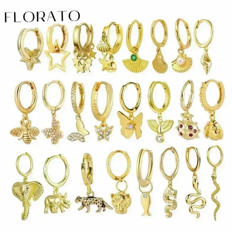 Boucles d'oreilles en argent Sterling 925, pendentif animal papillon/éléphant/coquille, pour femmes, accessoires de bijoux à la mode