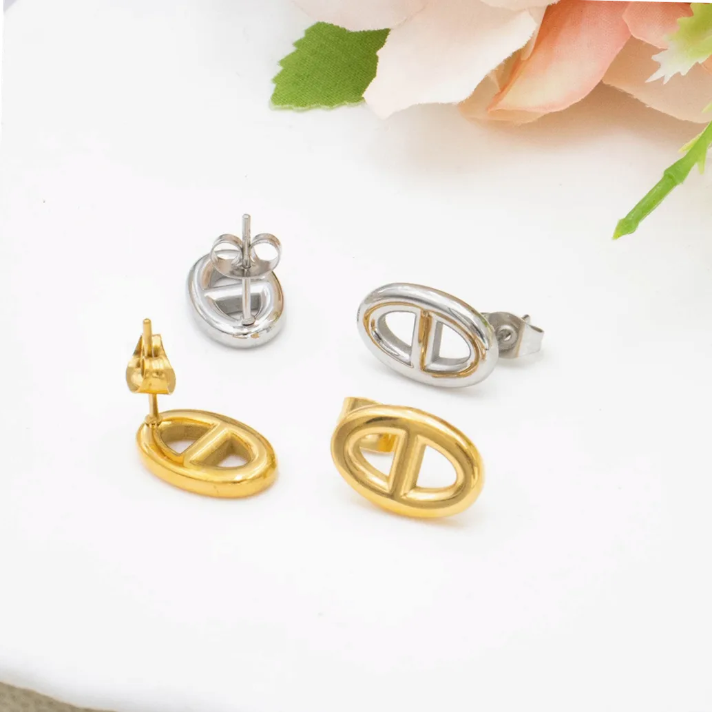 Oval stud earrings modern minimalist design