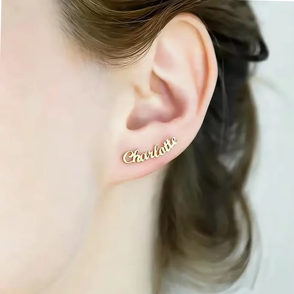 Brincos Punk Personalizados com Nome para Mulheres e Homens, em Aço — vista de escala e dimensões
