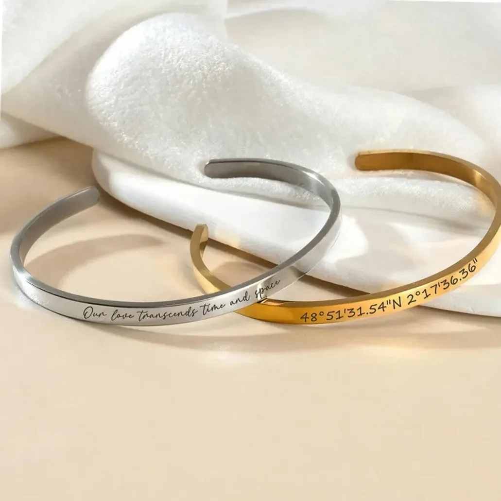 Bracelet acier gravé prénom/date/n° romain — Gemzara