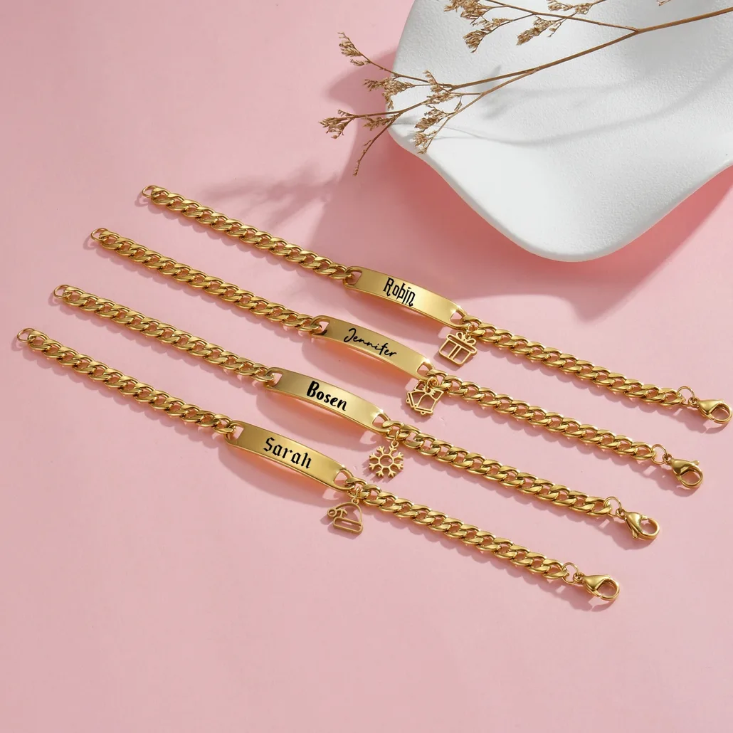 Bracelet acier gravé prénom/date personnalisable — vue 3 — Gemzara