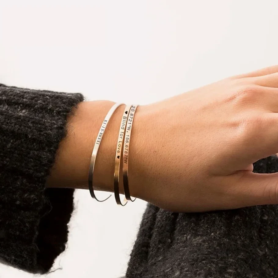Bracelet acier inox gravé prénom/motif/citation — Gemzara