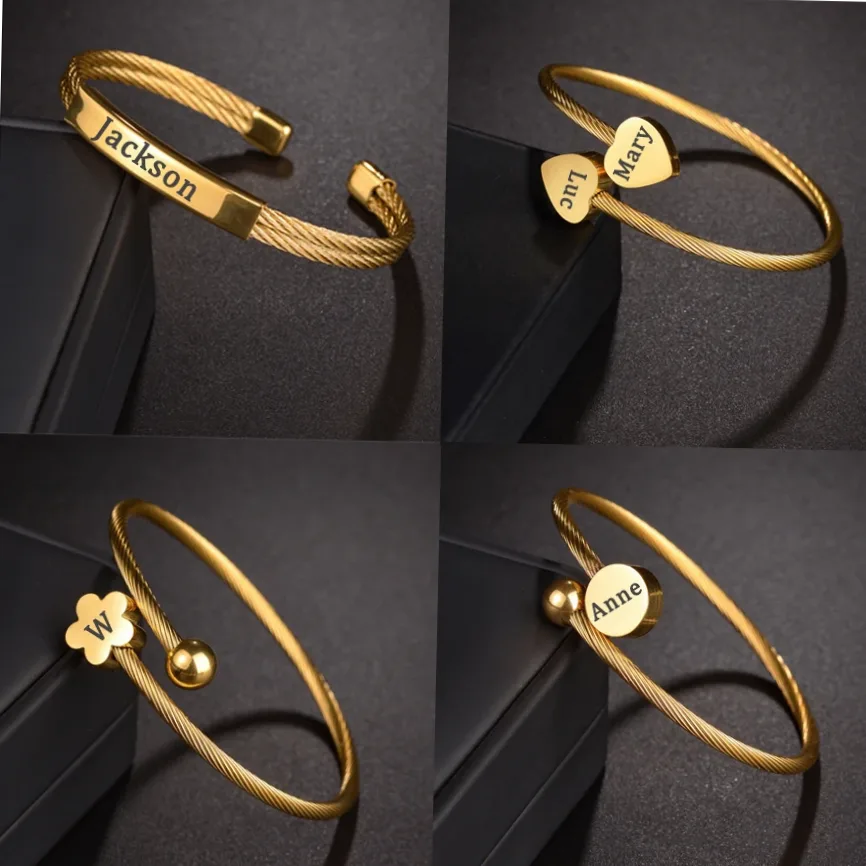 Bracelet acier inoxydable gravable prénom cœur