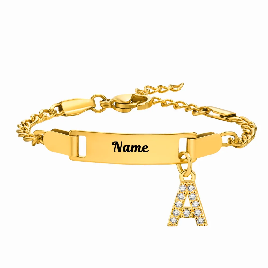 Pulseira Personalizada com Iniciais para Menino e Menina, Gravação — vista de escala e dimensões