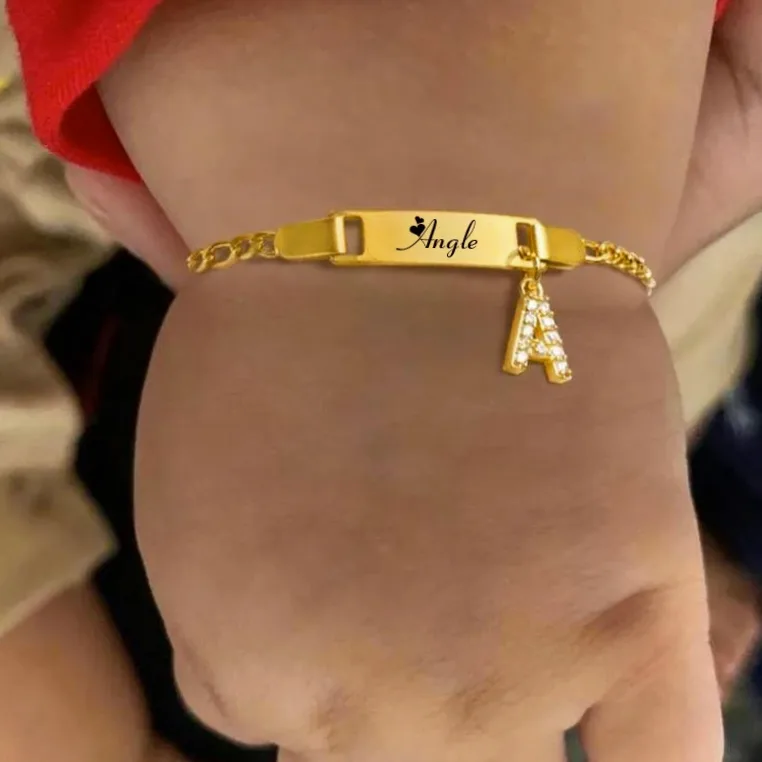 Pulseira Personalizada com Iniciais para Menino e Menina, Gravação Grátis, Identificação de Data, Presente de Aniversário