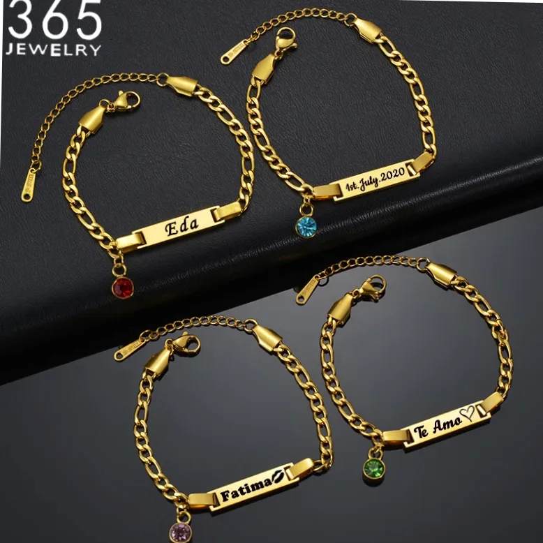 Bracelet bébé acier gravé prénom & date — Gemzara