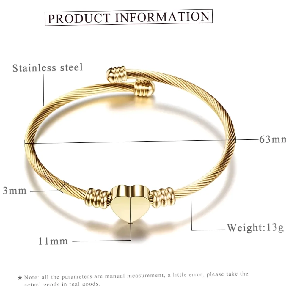Bracelet cœur acier gravé aux initiales personnalisable — vue 2 — Gemzara