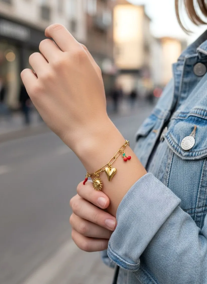 pulsera cadena dorada charms sol luna bohemio