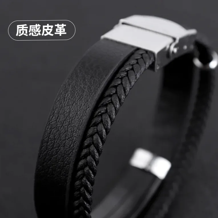 Bracelet cuir & acier personnalisable au nom ou logo — vue 5 — Gemzara