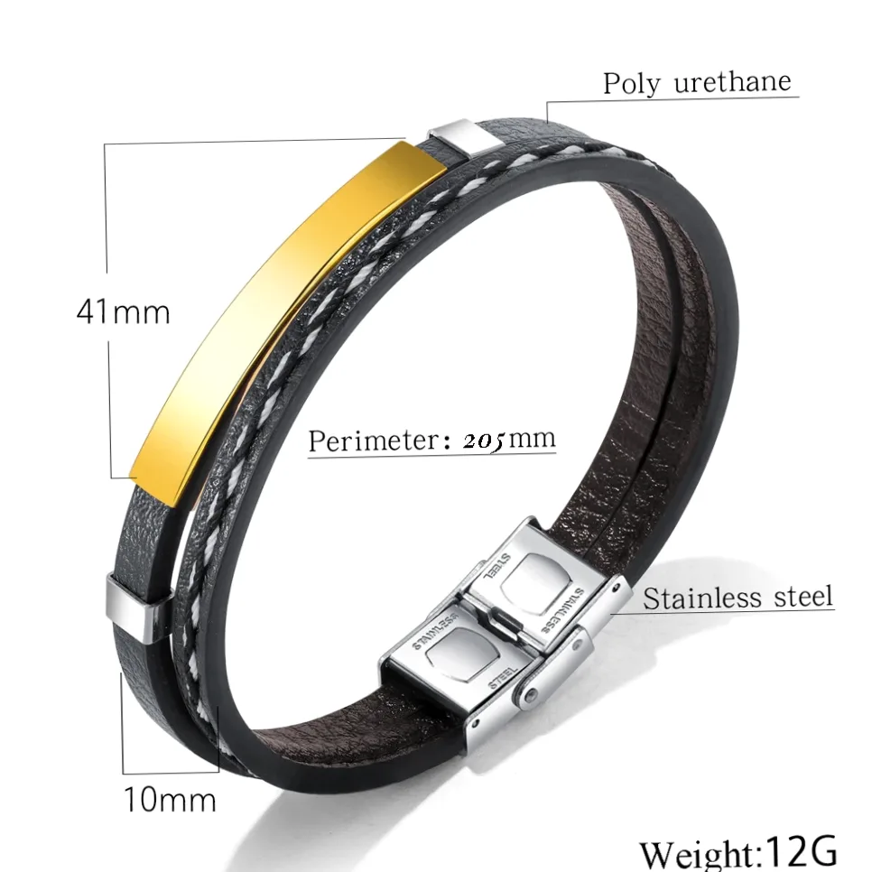 Bracelet cuir gravable prénom/logo - acier inoxydable — vue 3 — Gemzara