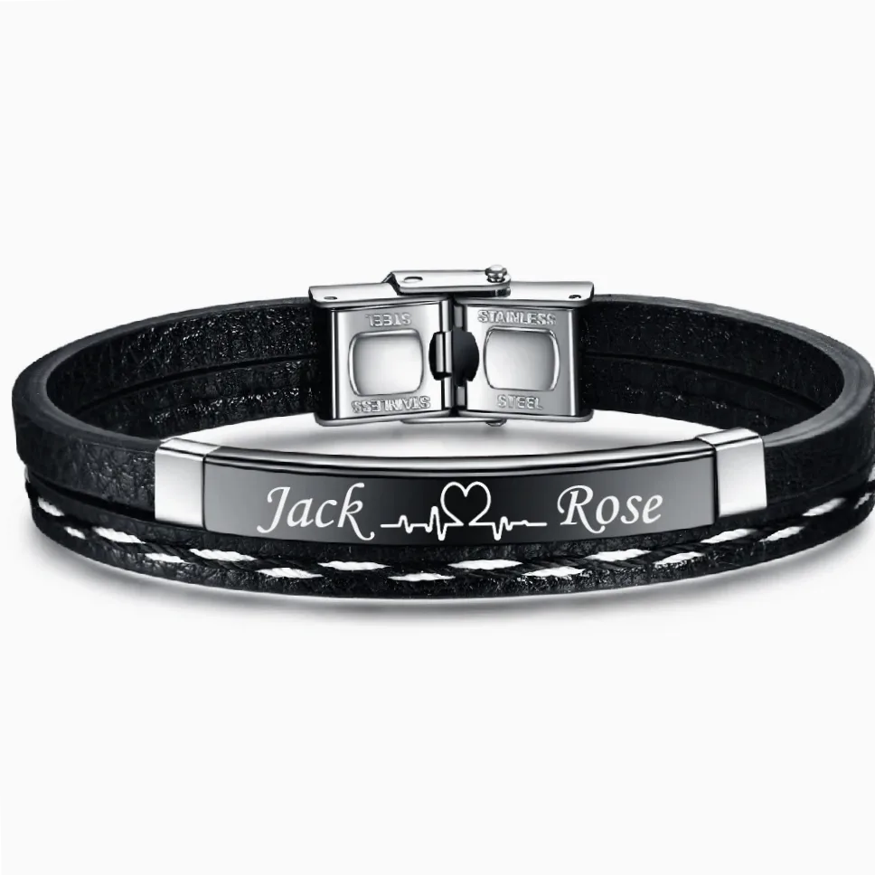 Bracelet cuir gravable prénom/logo - acier inoxydable — vue 5 — Gemzara