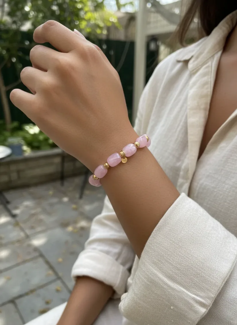 Pulseira elástica dourada simples versátil — apresentação e embalagem de presente