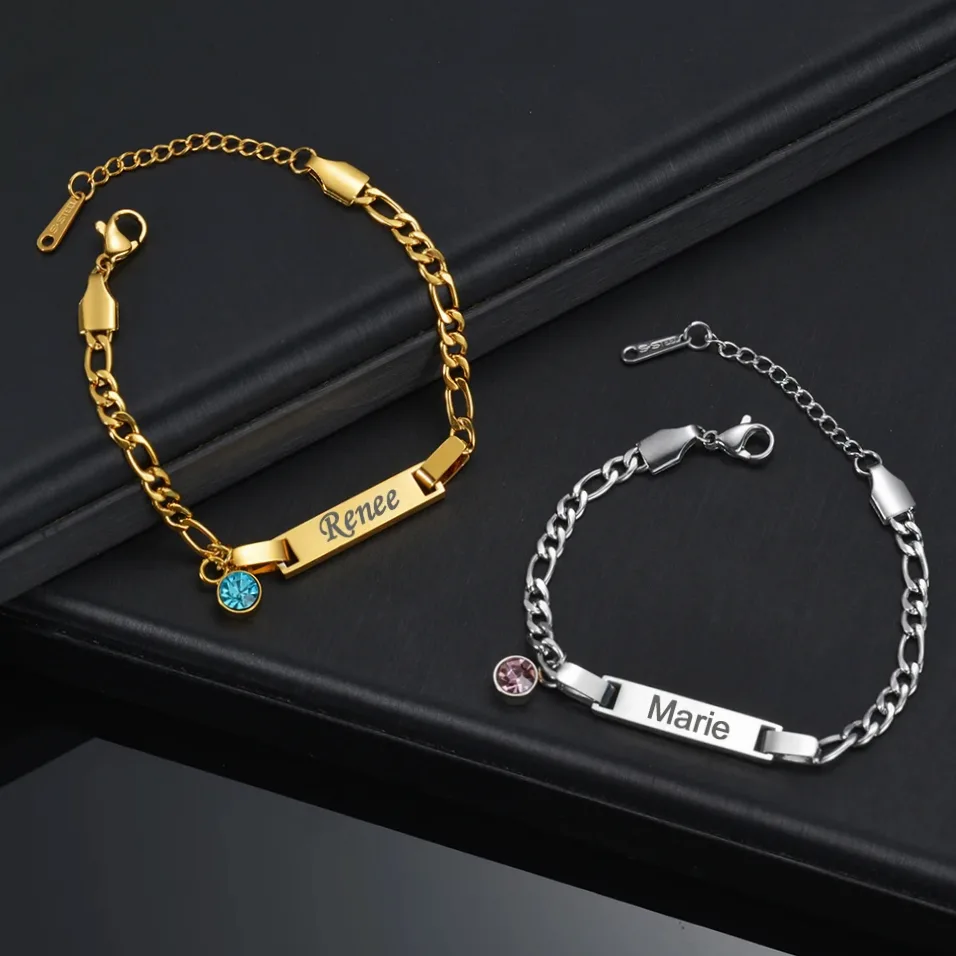 Bracelet en acier gravé au prénom pour enfant — vue 5 — Gemzara