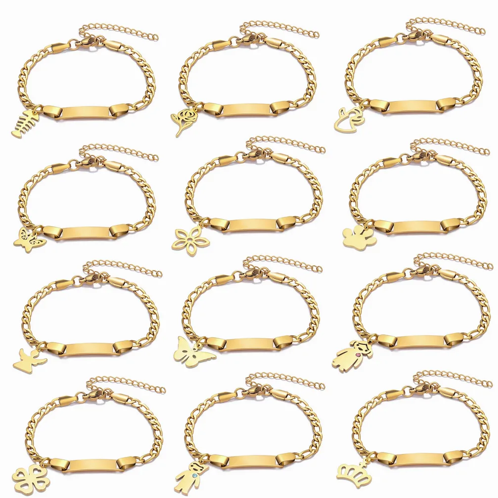Bracelet enfant personnalisable gravure prénom papillon — vue 4 — Gemzara