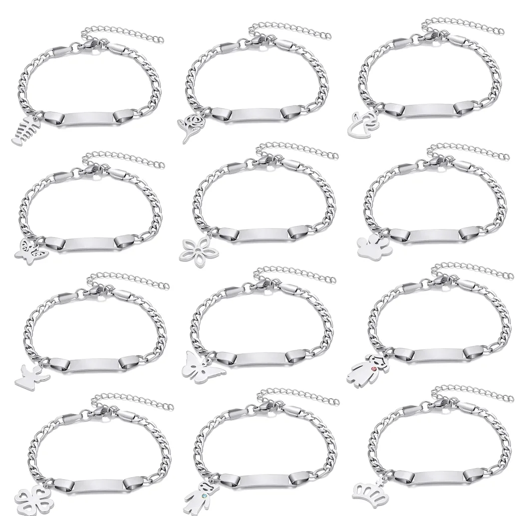 Bracelet enfant personnalisable gravure prénom papillon — vue 5 — Gemzara