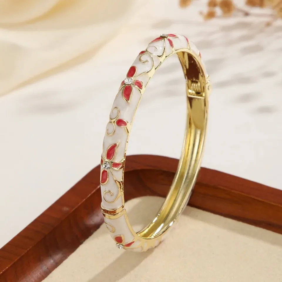 Bracelet manchette ouvert à charnière à ressort, style rétro chinois — présentation et emballage cadeau