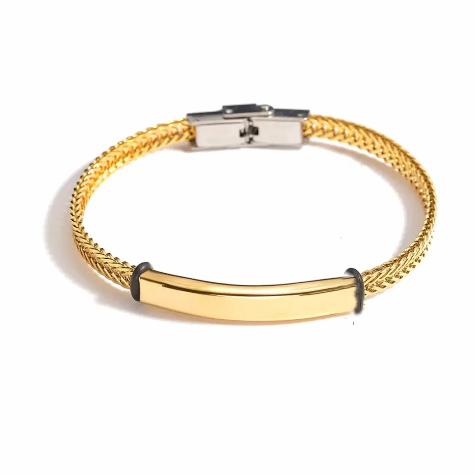 Bracelet tressé acier inoxydable à graver d'un prénom — vue 5 — Gemzara