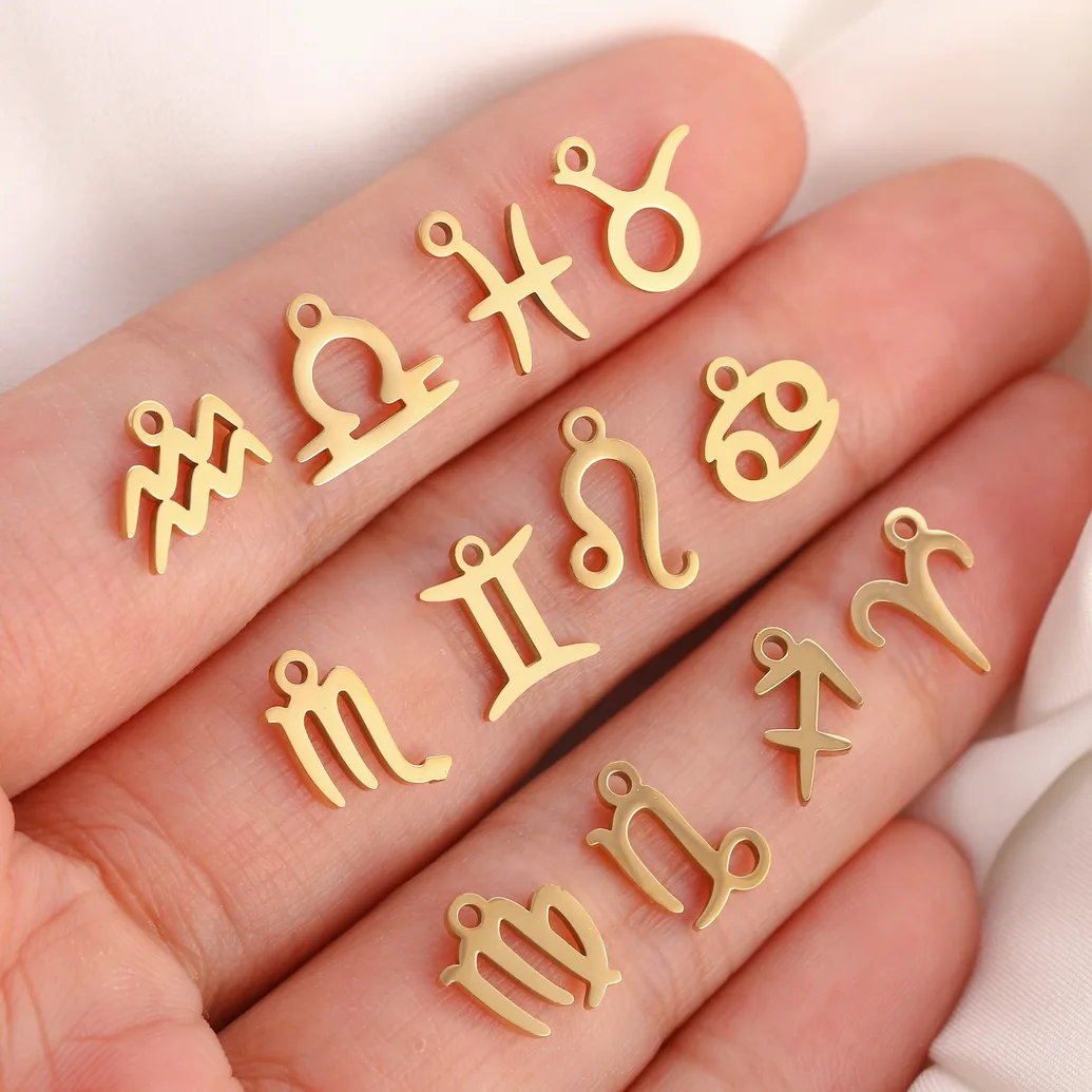 Náušnice z nerezovej ocele - 12 znamení zverokruhu, miniatúrne prívesky súhvezdí, DIY, ručná výroba, náhrdelníky, náramky, výroba šperkov, 5 ks/set