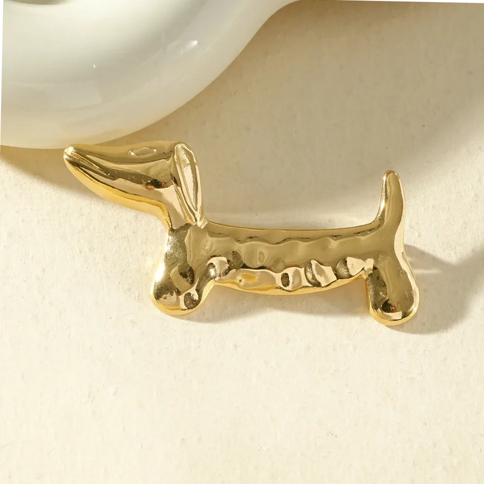 Broche dourada cachorro dachshund martelado usado em Aço inoxidável