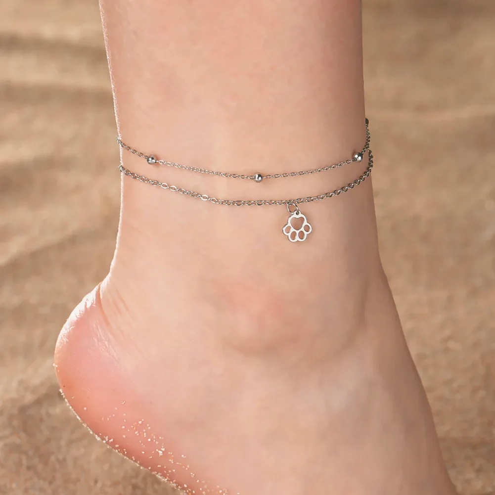 Close-up of material and finish — Stainless Steel Anklets for Women - Boho Beach Jewelry with Floral